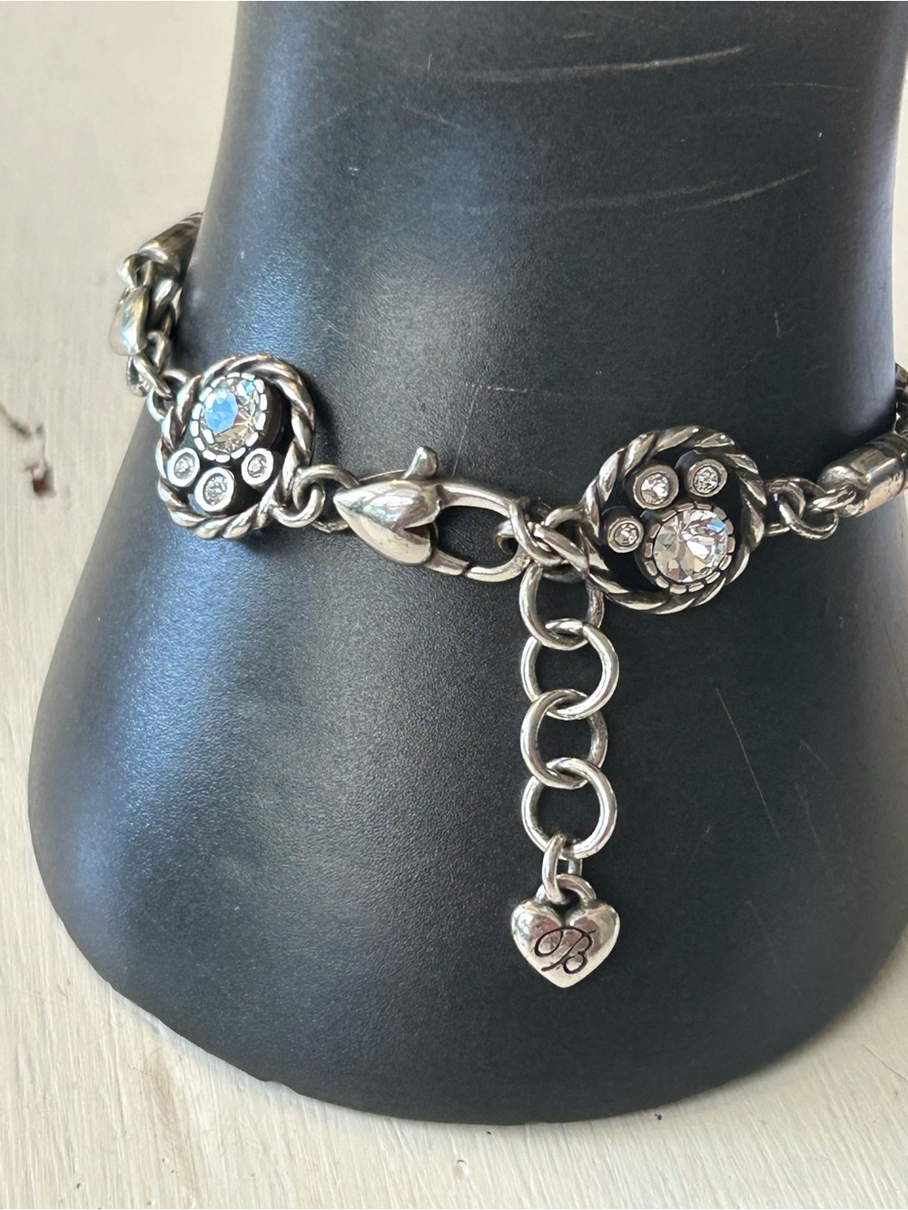 Brighton Silver-Tone Crystal Charm Bracelet with Heart Tag